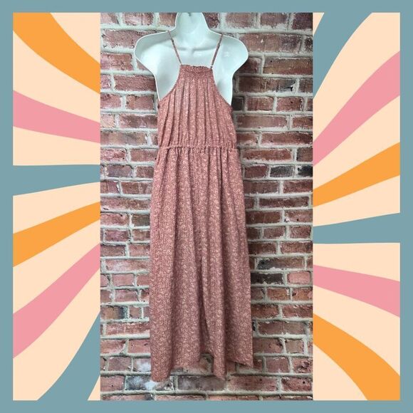 Universal Thread Midi Dress Small Mauve Ruffle Neck Cinch Waist Adjustable Strap - Picture 7 of 7
